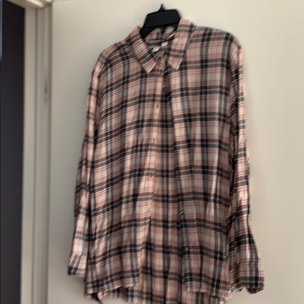 Plaid button down- multi color- black, brown